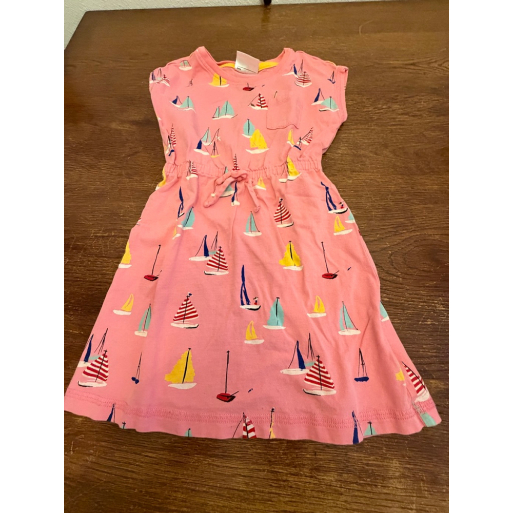 Hanna Andersson Pink Sailboat Dress 90 3T Nautical Summer Cotton Pocket